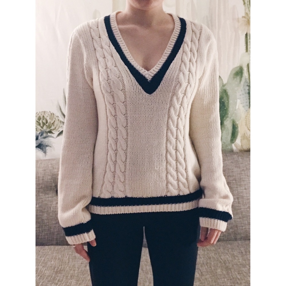 Urban Outfitters | Knitted Cream V-Neck Sweater